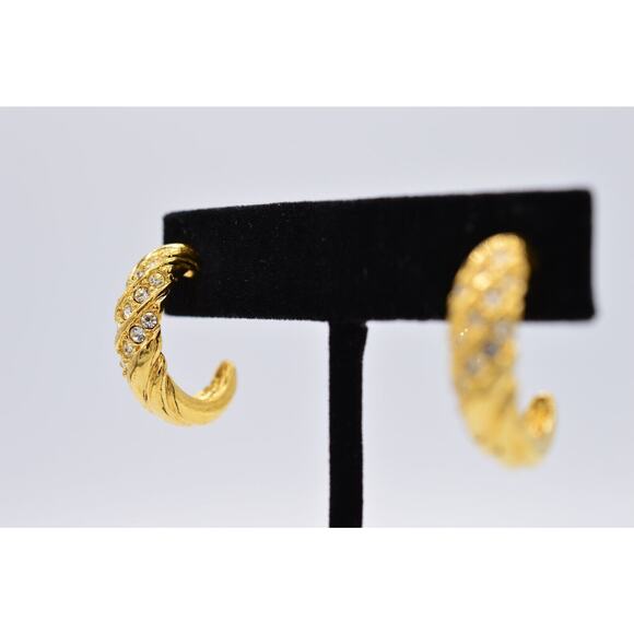 Avon Vintage Hoops Earrings Pave Rhinestone Crystal Gold Tone Signed 1980s 9M - Picture 3 of 12